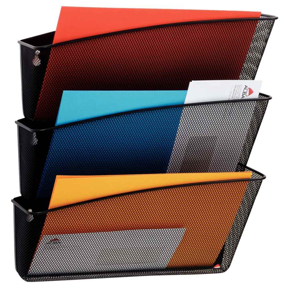 SET DE 3 CORBEILLES MURALES MÉTAL MESH NOIR