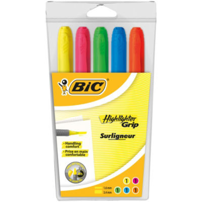 POCH 5 HIGHLIGHTERS GRIP ASSORTIS