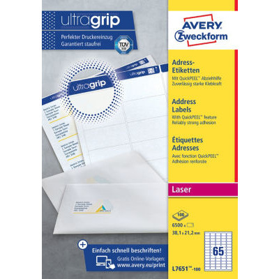 POCH 100 PLANCHES ETIQ BLANC 38,1X21,2