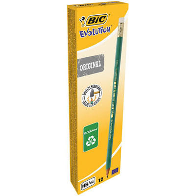 BTE 12 CRAYONS ECOLUTIONS AVEC GOMME HB