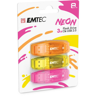 PACK DE 3 CLES USB EMTEC NEON 8GO 2.0