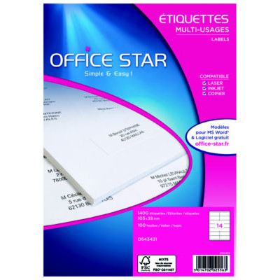 LOT 1400 ETIQ OFFICE STAR A4 105X39MM