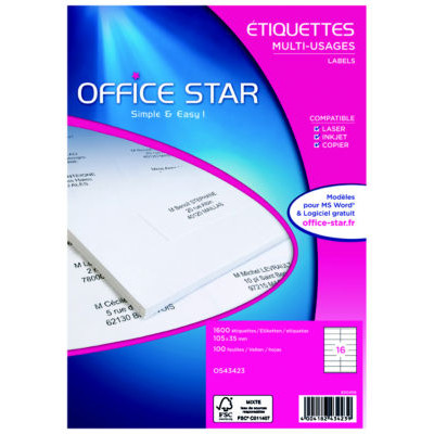 LOT 1600 ETIQ OFFICE STAR A4 105X35MM