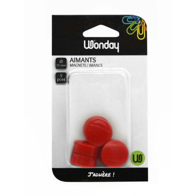 AIMANTS RONDS DIAM 25 MM - ROUGE 5 PCS