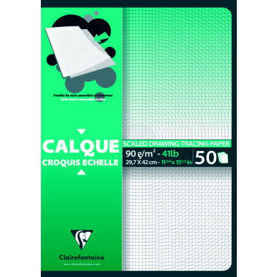 BLOC CALQUE CROQUIS ÉCHELLE 50F 92G A3