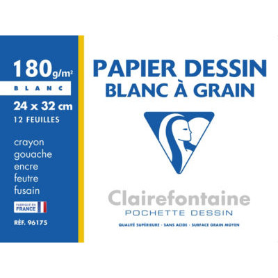 POCH DESSIN À GRAIN BLC 24X32 12F 180G