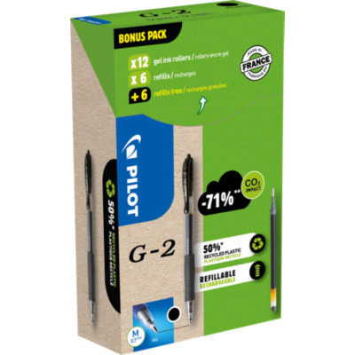 LOT 12 STYLOS GEL + RECH PILOT G2 NOIR