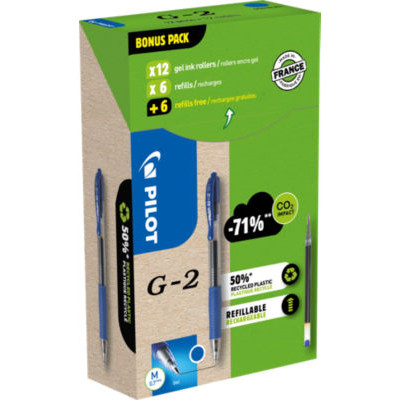LOT 12 STYLOS GEL + RECH PILOT G2 BLEU