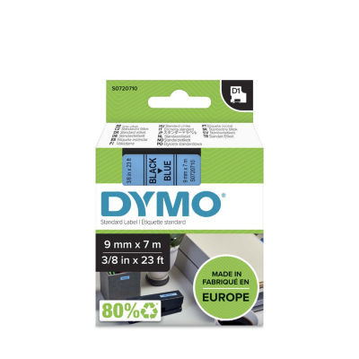 CASSETTE DYMO 9MM TEXTE NOIR/FOND BLEU