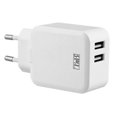 Prise Secteur Double Port USB Plug 8cm Blanc