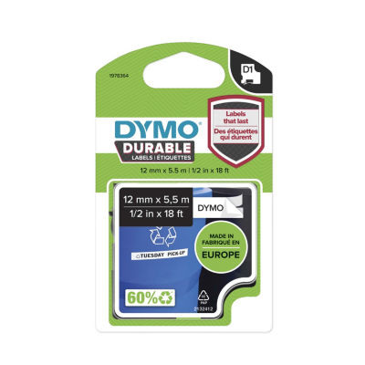 DYMO D1 DURABLE 12MM X 5,5M NOIR/BLANC