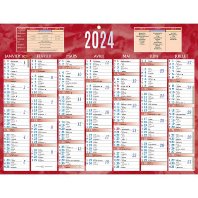 CALENDRIER ROUGE 320X420MM GRILLE 7MOIS