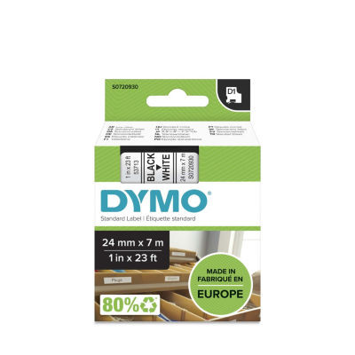 CASSETTE DYMO 24 MM TEXTE NOIR/FD BLANC
