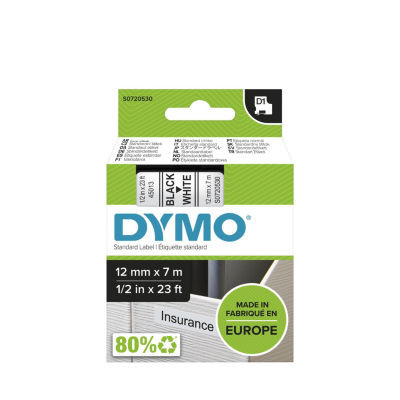 CASSETTE DYMO 12MM TEXTE NOIR/FD BLANC