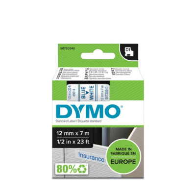 CASSETTE DYMO 12MM TEXTE BLEU/FD BLANC