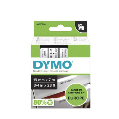 CASSETTE DYMO 19MM TEXTE NOIR/FD TRANSP