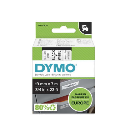 CASSETTE DYMO 19MM TEXTE NOIR/FD BLANC