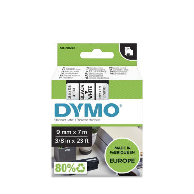 CASSETTE DYMO 9MM TEXTE NOIR/FOND BLANC