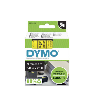 CASSETTE DYMO 9MM TEXTE NOIR/FOND JAUNE