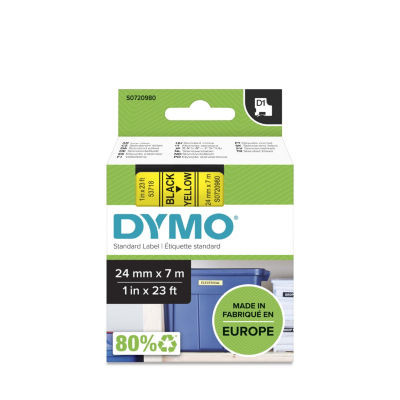 CASSETTE DYMO 24 MM TEXTE NOIR/FD JAUNE