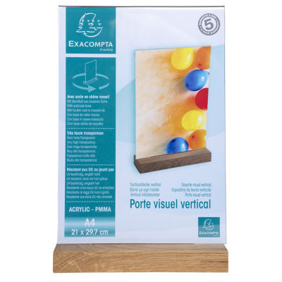 PORTE-VISUEL A4 SOCLE EN BOIS EXACRYL