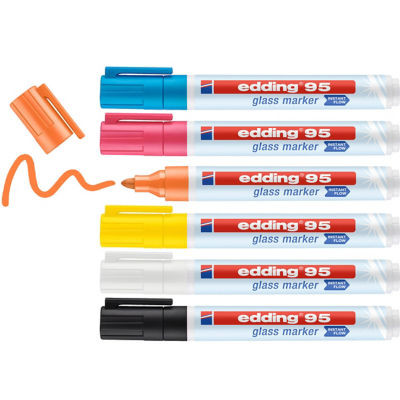 POCH 6 MARQUEURS EDDING 95 POUR VERRE