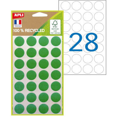 POCH 168 ETQ VERT DIAM 15 RECYCLEES