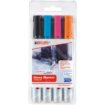 POCH 4 MARQUEURS EDDING 95 POUR VERRE