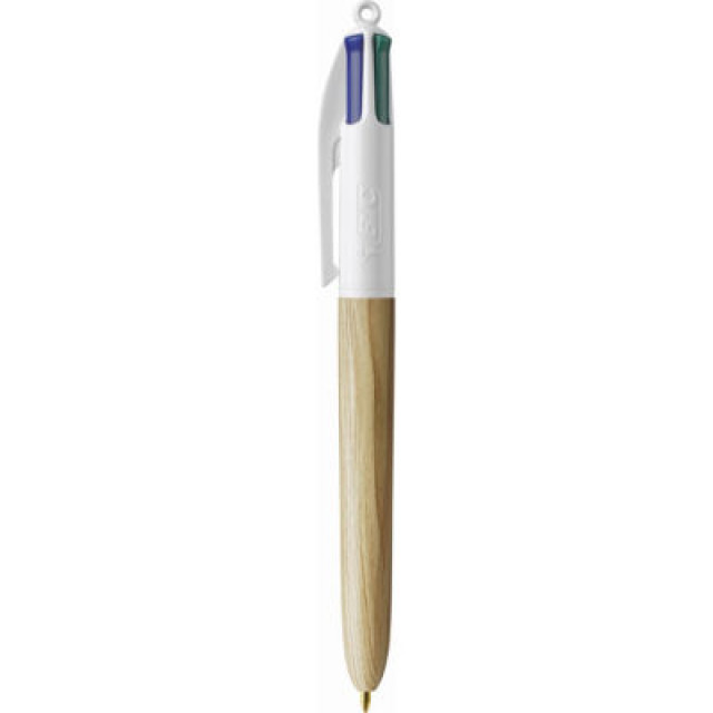 Stylo bille BIC 4 couleurs bois écriture moyenne - Stylos 4