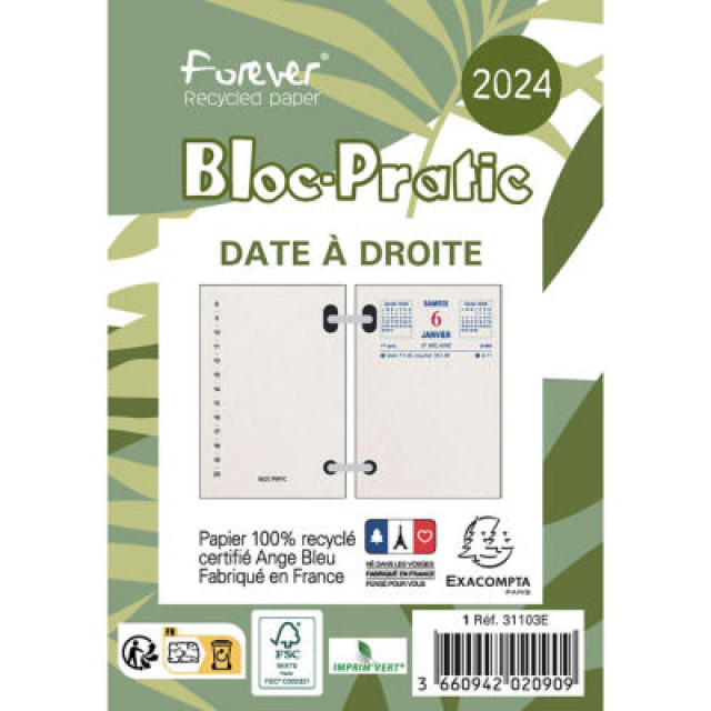 BLOC EPHEMERIDE DATE A DROITE RECYCLE